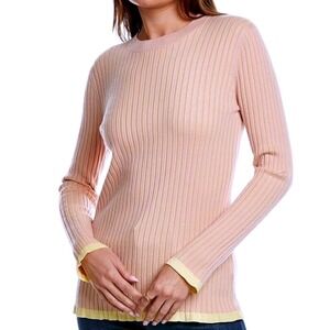 Burberry London Mauve Pink Ribbed Knit Cashmere Silk Sweater Crew Neck Womens M